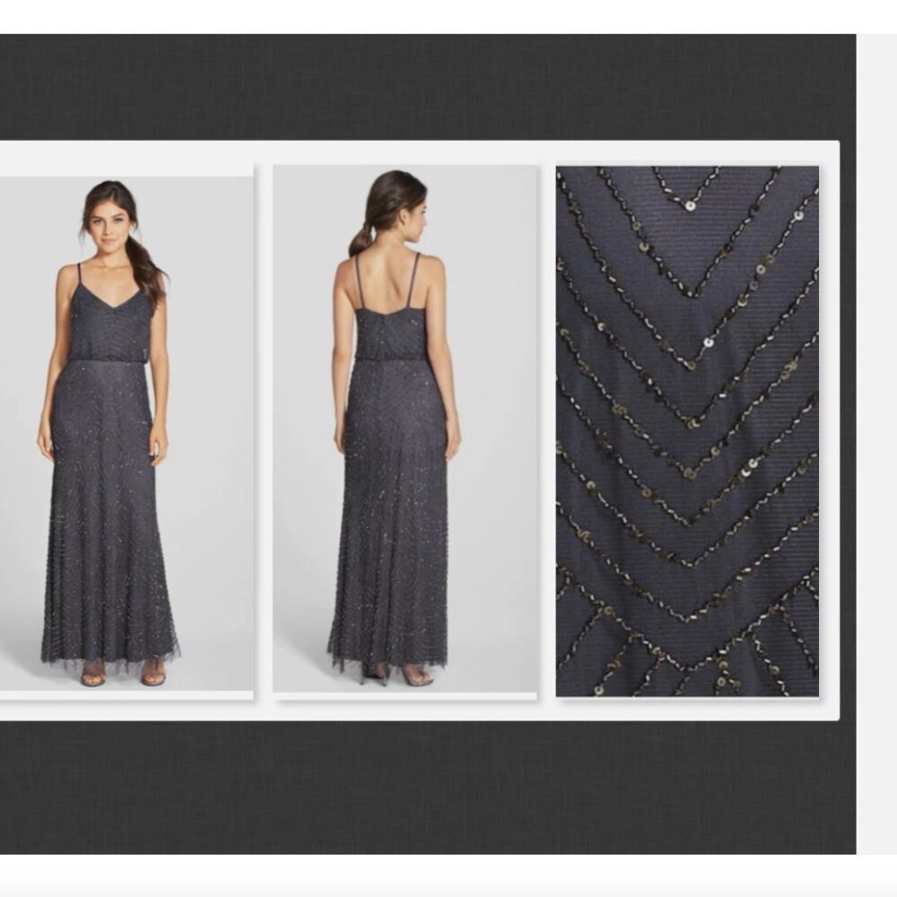 NEW $260 Adrianna Papell Art Deco Beaded Blouson Gown in Gunmetal/Gold Size 8